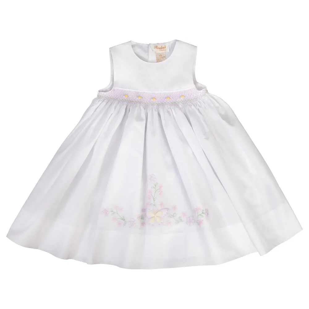 Butterfly Garden Embroidered Smocked White Sundress