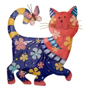 Capiz Shell Whimsical Cat - Blue