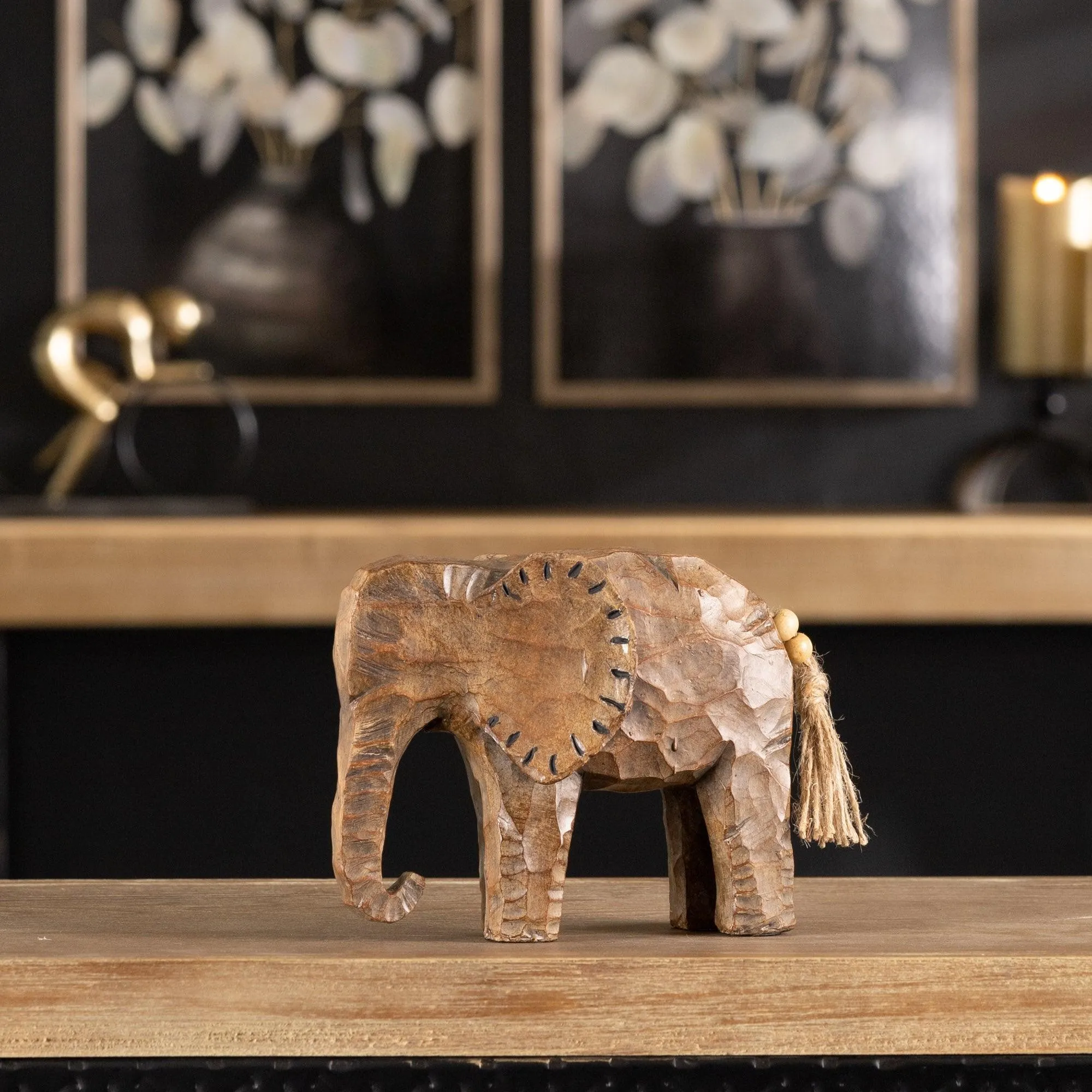 Carved Elephant Decor (Set of 2)
