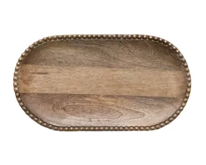 Carved mango wood beaded serving tray