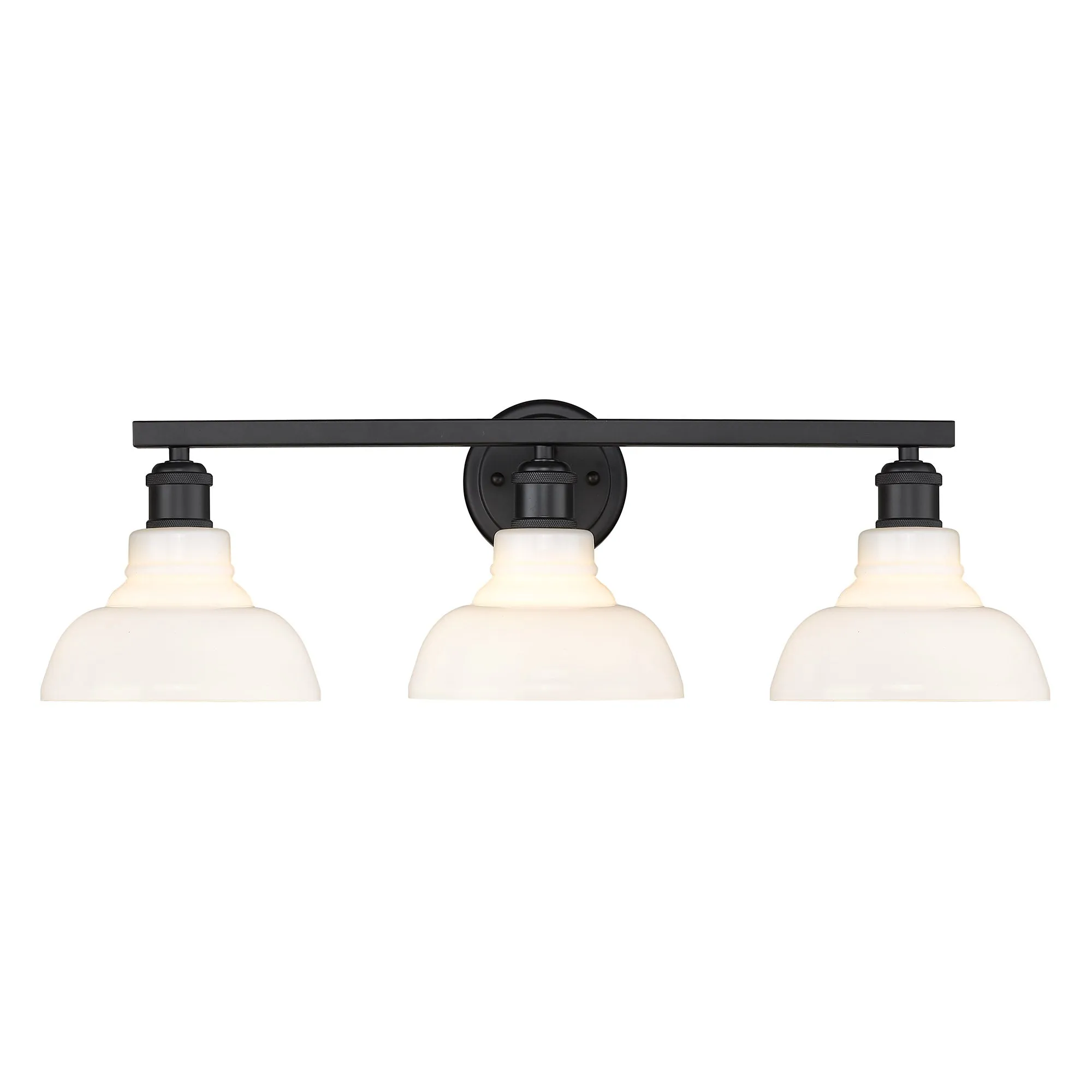 Carver 3 Light Bath Vanity in Matte Black with Vintage Milk Glass
