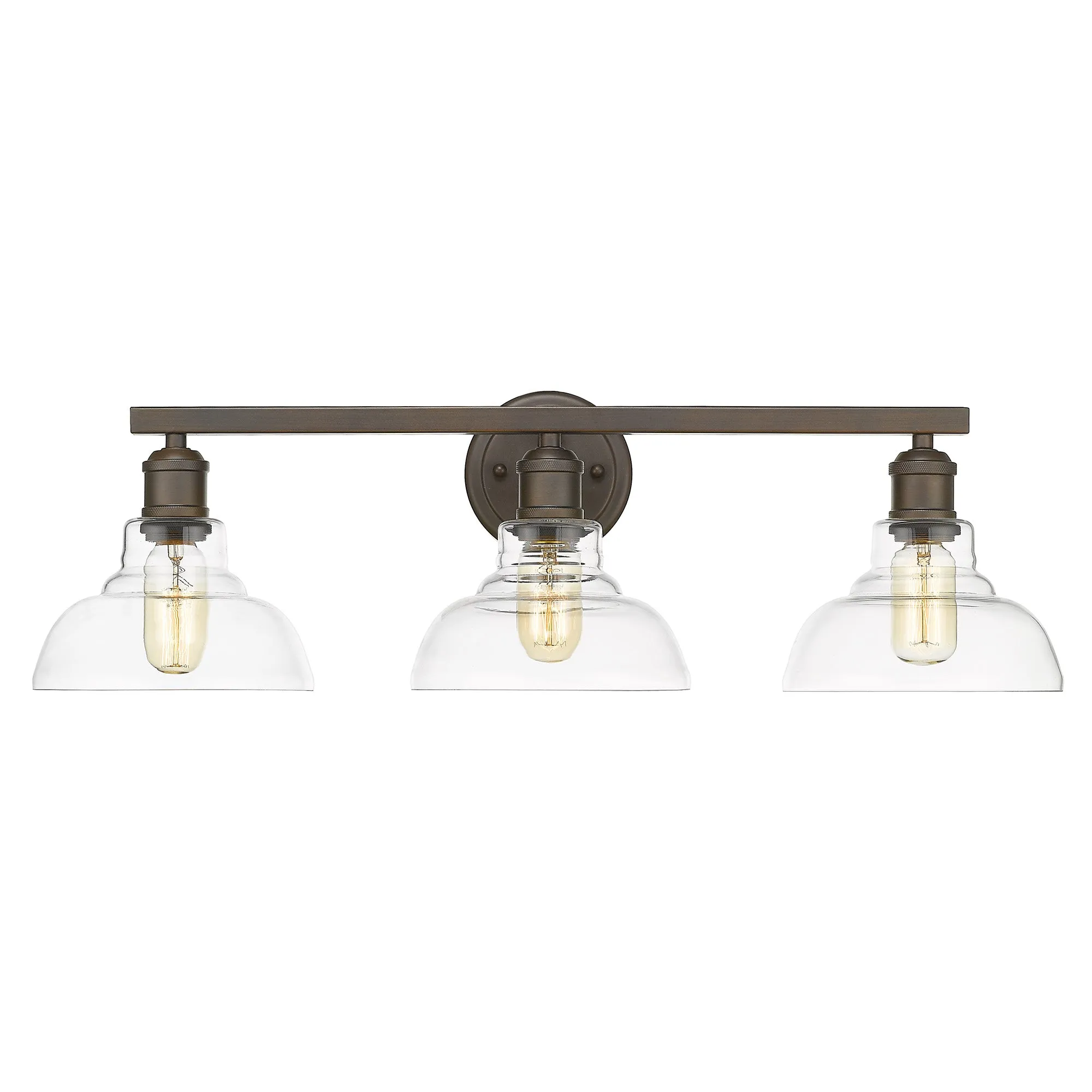 Carver 3 Light Bath Vanity in Rubbed Bronze with  Clear Glass Shade
