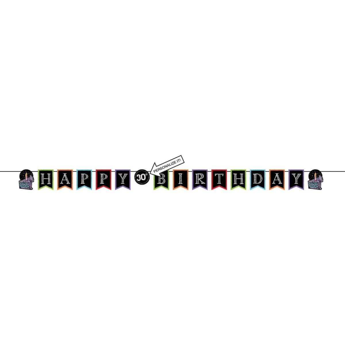 Chalk Birthday Pennant Banner with/Twine
