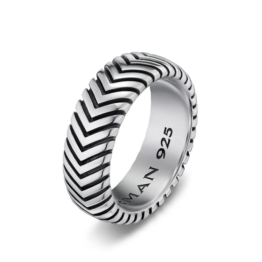 Chevron Band in Sterling Silver, 8mm, Size 10