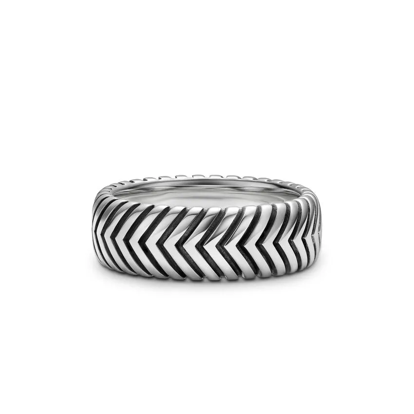 Chevron Band in Sterling Silver, 8mm, Size 10