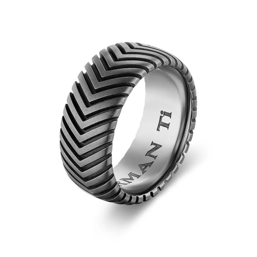 Chevron Band in Titanium, 10mm, Size 9