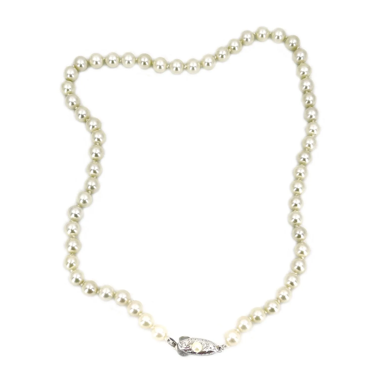 Choker Engraved Japanese Saltwater Cultured Akoya Pearl Vintage Necklace - Sterling Silver 16.25 Inch