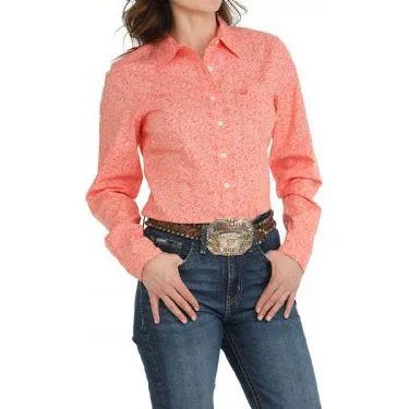 Cinch Ladies Western Shirt, Button Down - Coral MSW9164241