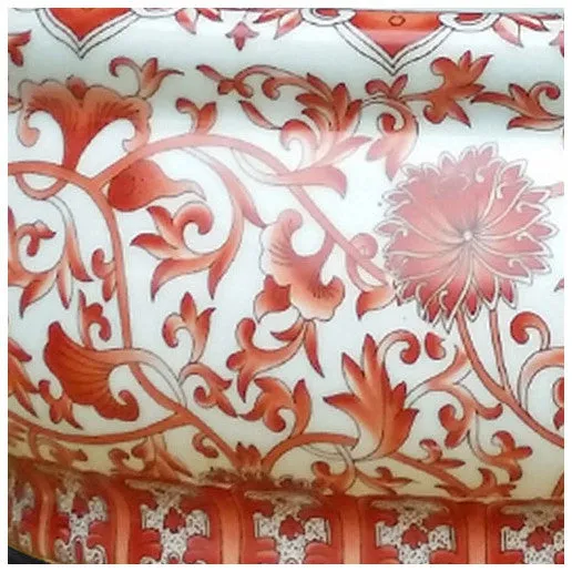 Coral Red Floral Porcelain Footbath with Base