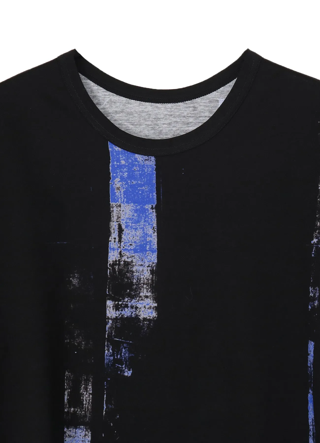 COTTON JERSEY TORN PATTERN HEM ROUND JUMBO T-SHIRT SHORT SLEEVES