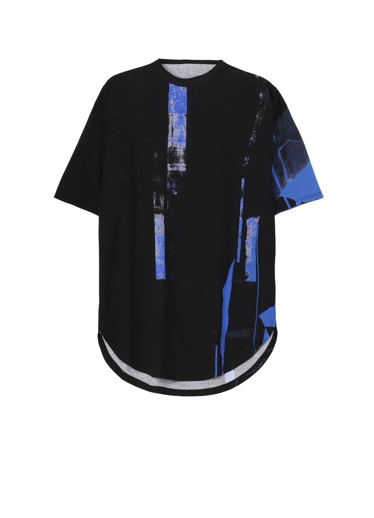 COTTON JERSEY TORN PATTERN HEM ROUND JUMBO T-SHIRT SHORT SLEEVES