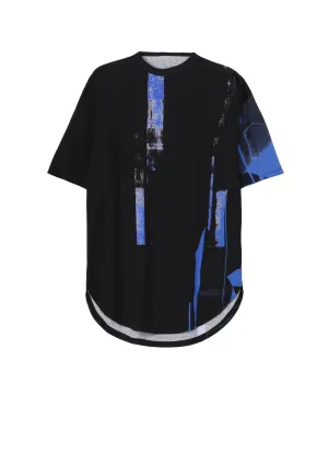 COTTON JERSEY TORN PATTERN HEM ROUND JUMBO T-SHIRT SHORT SLEEVES