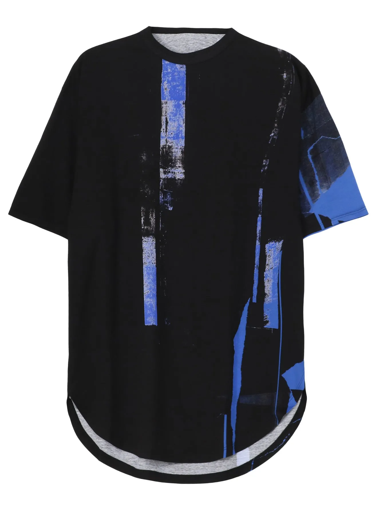COTTON JERSEY TORN PATTERN HEM ROUND JUMBO T-SHIRT SHORT SLEEVES