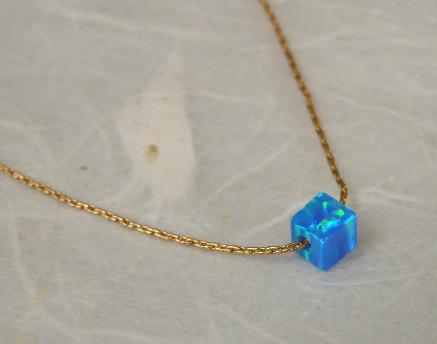 Cube Opal Necklace – Minimalist Charm
