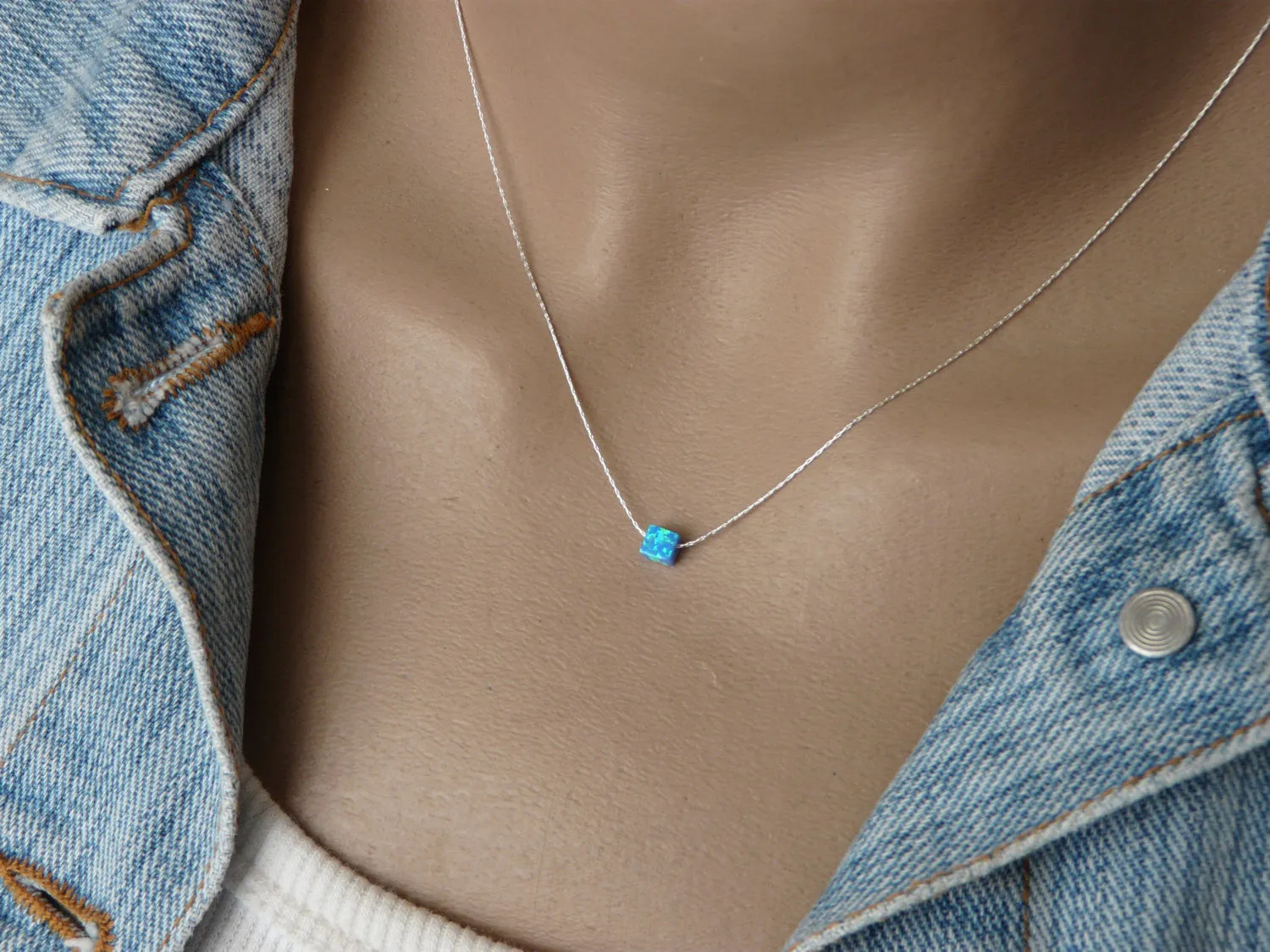 Cube Opal Necklace – Minimalist Charm