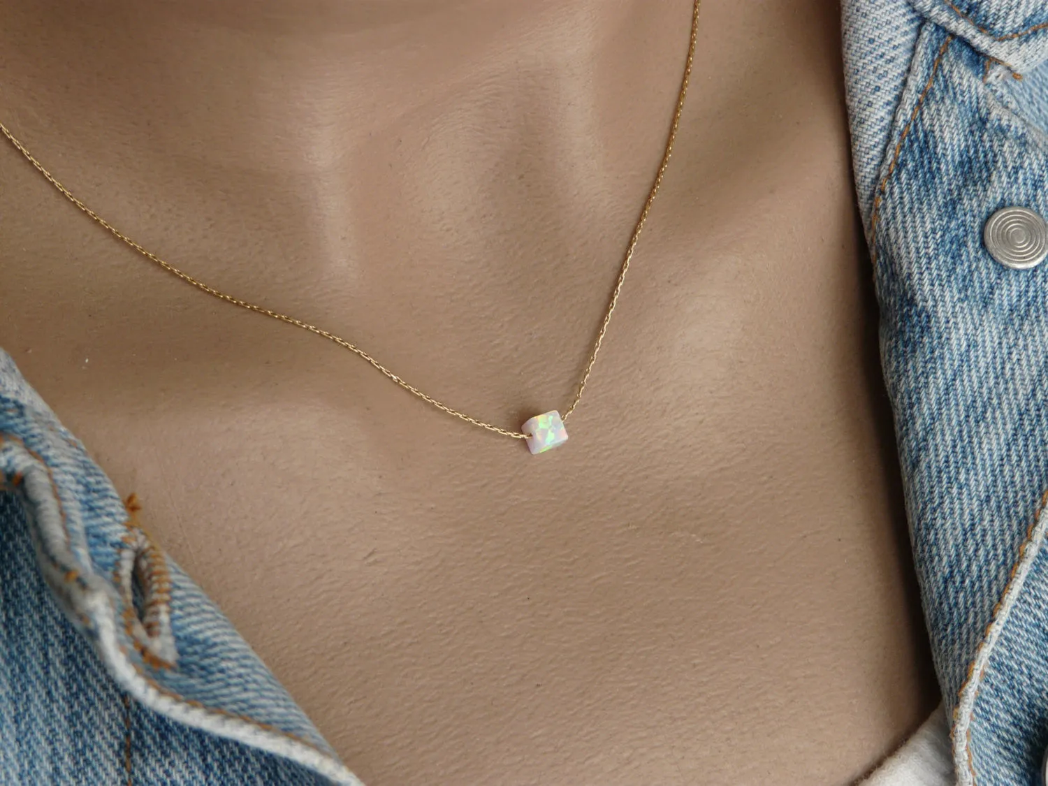 Cube Opal Necklace – Minimalist Charm