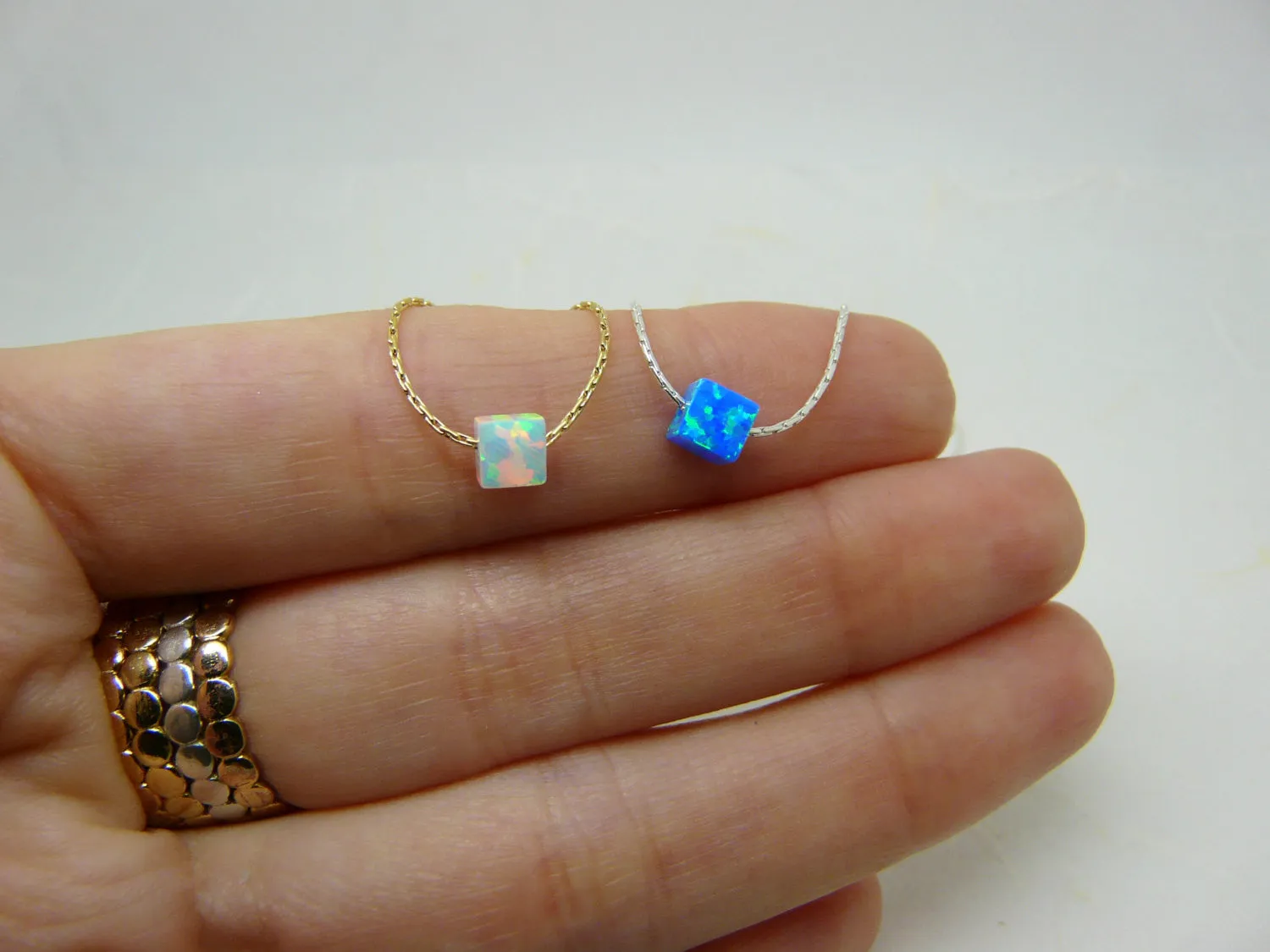 Cube Opal Necklace – Minimalist Charm