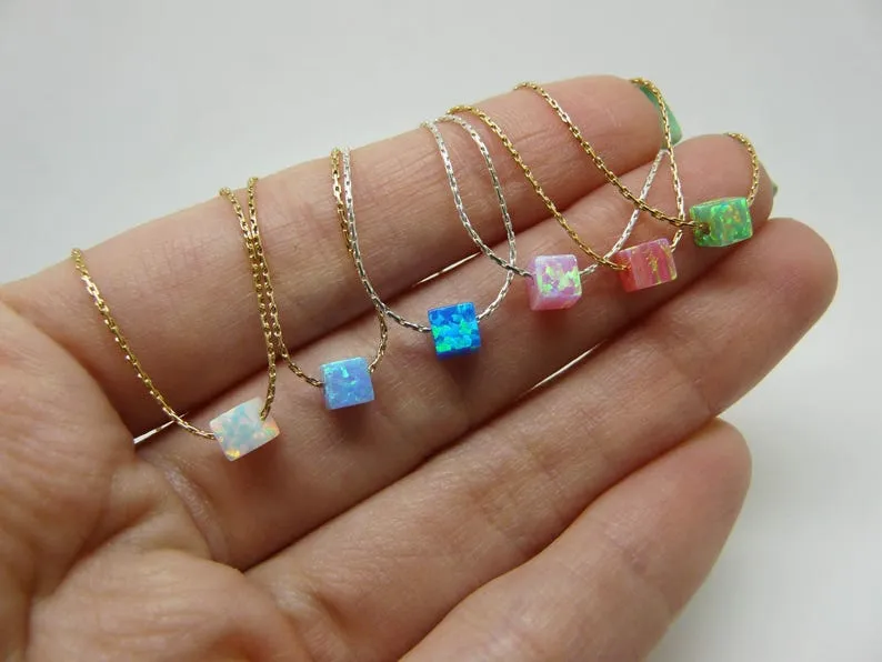 Cube Opal Necklace – Minimalist Charm