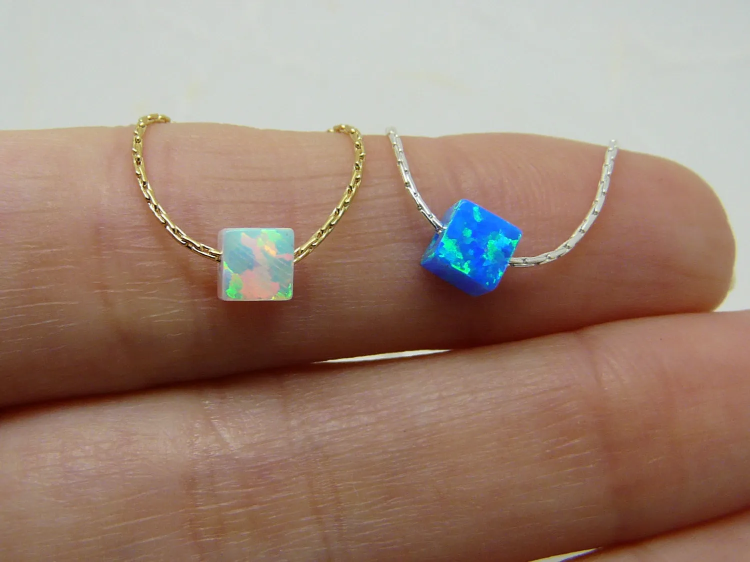 Cube Opal Necklace – Minimalist Charm