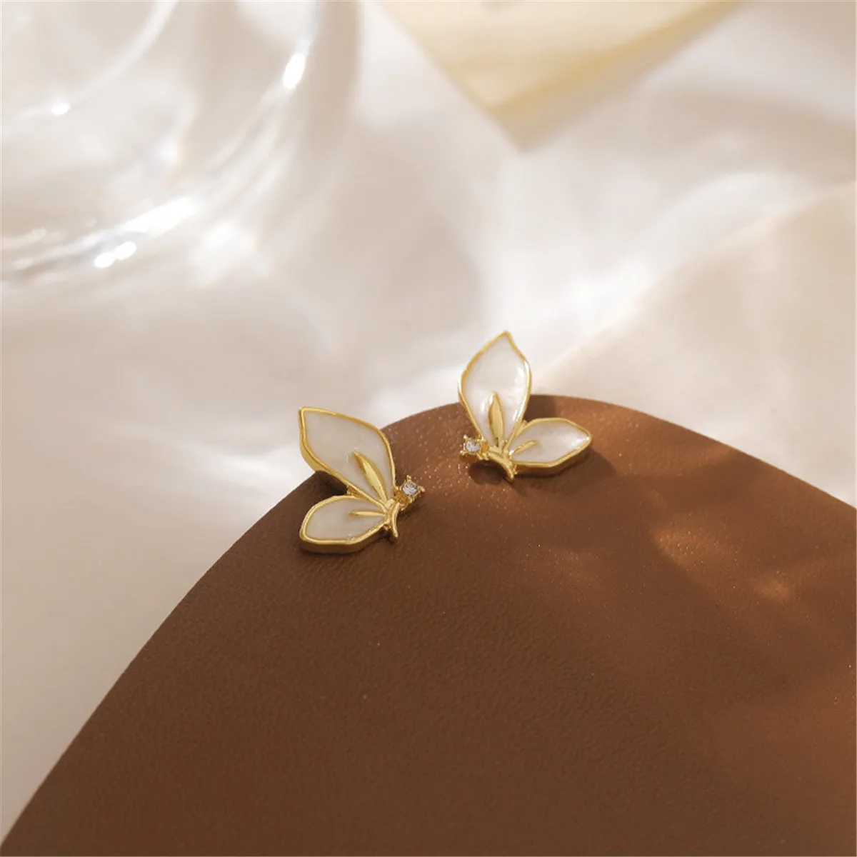 Cubic Zirconia & 18K Gold-Plated Butterfly Stud Earrings
