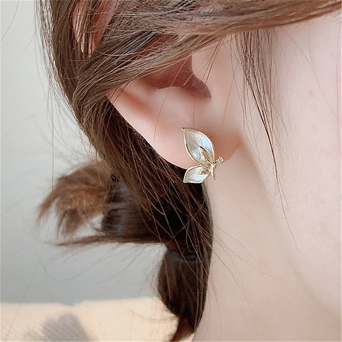 Cubic Zirconia & 18K Gold-Plated Butterfly Stud Earrings