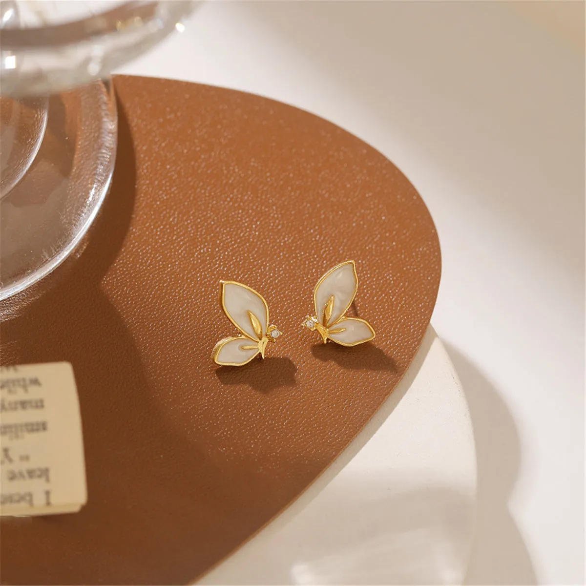 Cubic Zirconia & 18K Gold-Plated Butterfly Stud Earrings