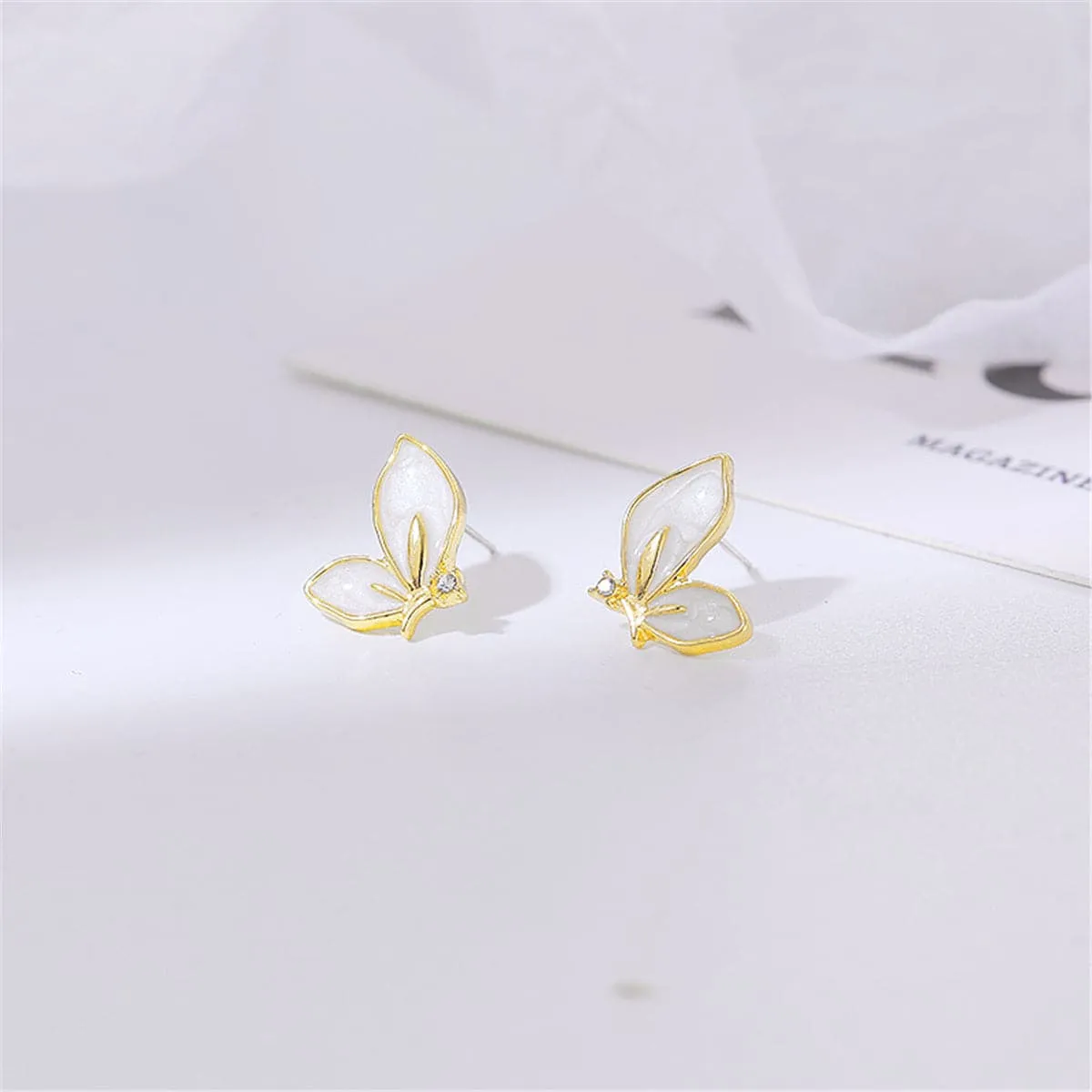 Cubic Zirconia & 18K Gold-Plated Butterfly Stud Earrings