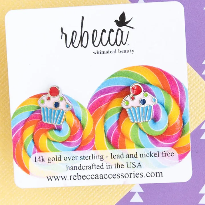 Cupcake Post Stud Earring Food Enamel Children's Jewelry