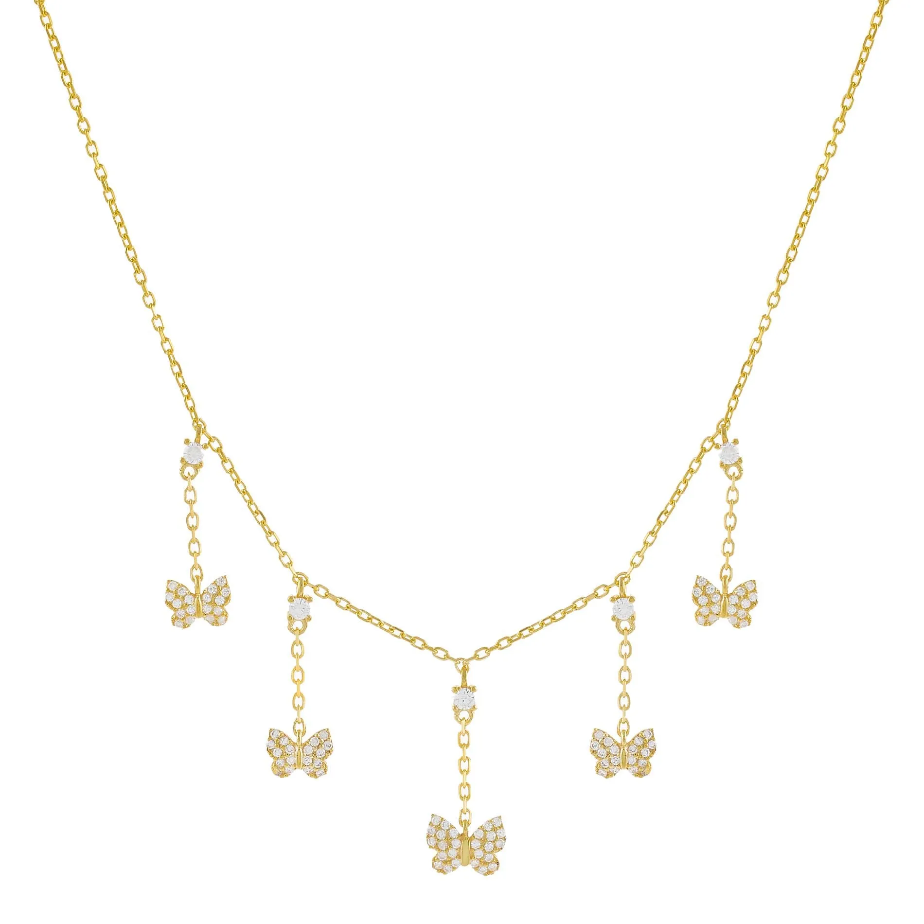 CZ Multi Butterfly Dangling Necklace