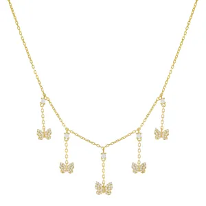 CZ Multi Butterfly Dangling Necklace