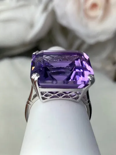 D1, Art Deco Ring, 20ct Big Huge Square Natural Gems, Vintage Jewelry Design#D1