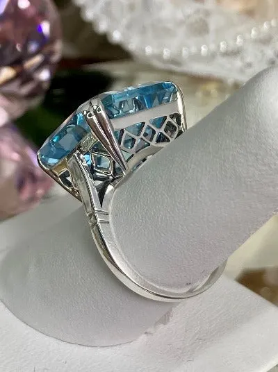 D1, Art Deco Ring, 20ct Big Huge Square Natural Gems, Vintage Jewelry Design#D1