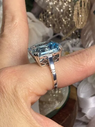 D1, Art Deco Ring, 20ct Big Huge Square Natural Gems, Vintage Jewelry Design#D1