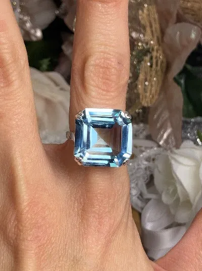 D1, Art Deco Ring, 20ct Big Huge Square Natural Gems, Vintage Jewelry Design#D1