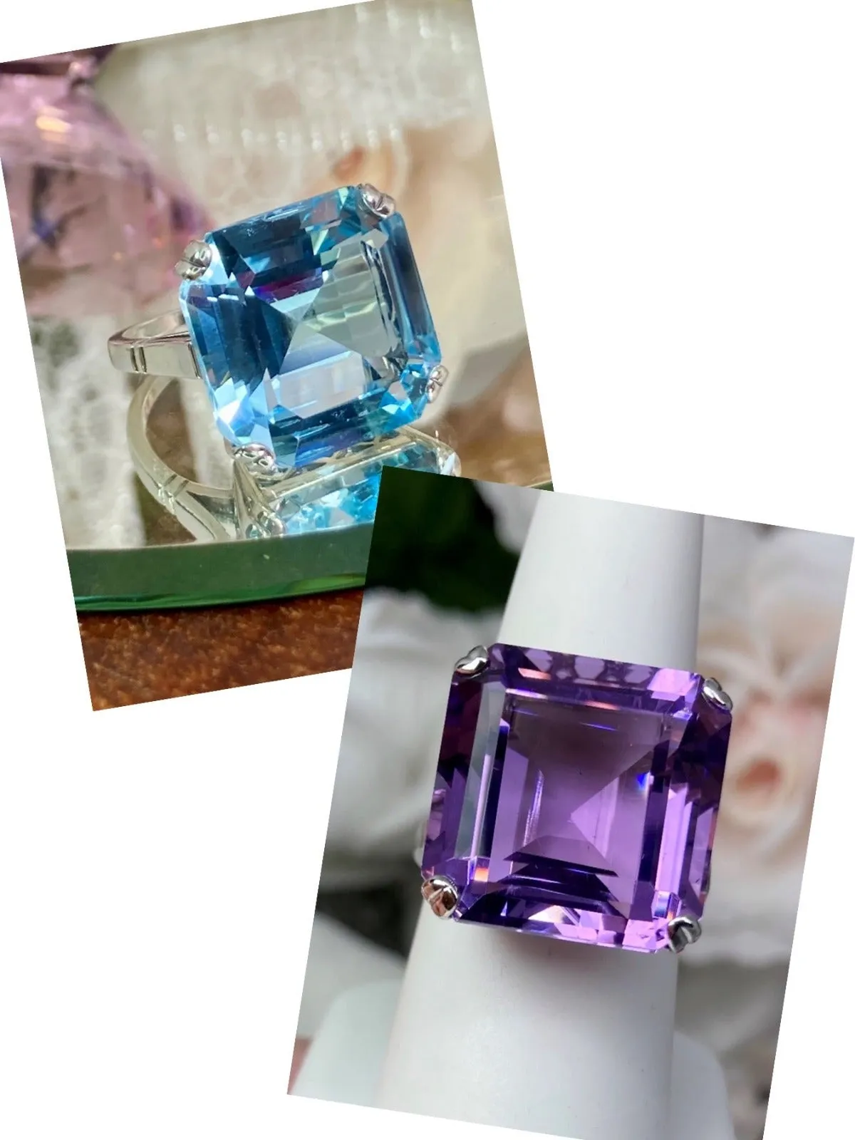D1, Art Deco Ring, 20ct Big Huge Square Natural Gems, Vintage Jewelry Design#D1