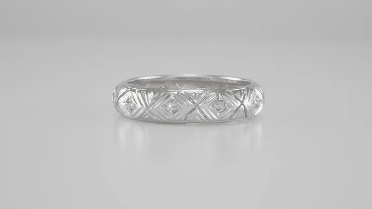Deerfield Art Deco Antique Rose Cut Diamond Wedding Band in Platinum - Size 6 1/2