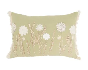 Delicate light green floral embroidered accent pillow