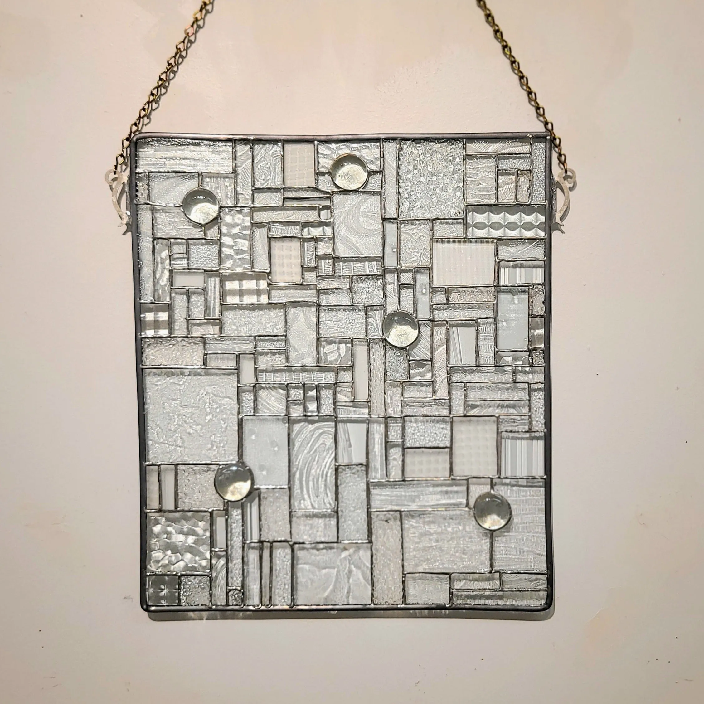 Dennis Greenhaw - Stained Glass Wall Hanging - 13"x 15" Clear Rectangle - Architectural Collage