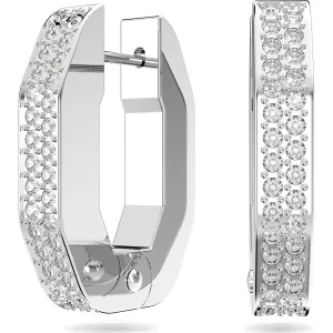Dextera hoop earrings Octagonal, Small, White, Rhodium plated 5618307