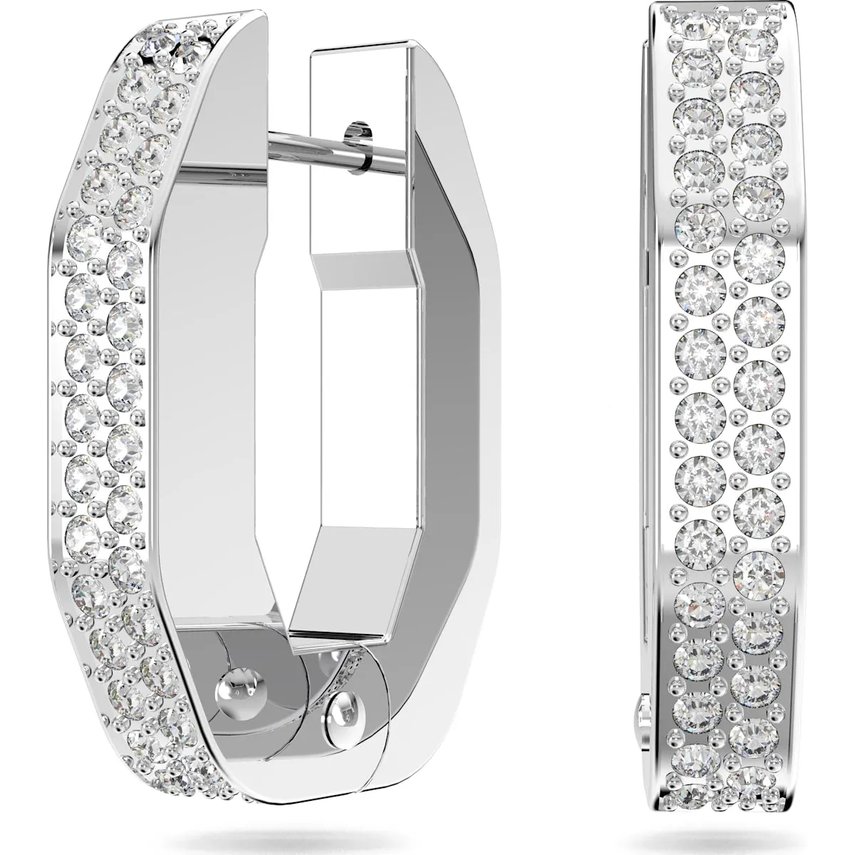 Dextera hoop earrings Octagonal, Small, White, Rhodium plated 5618307