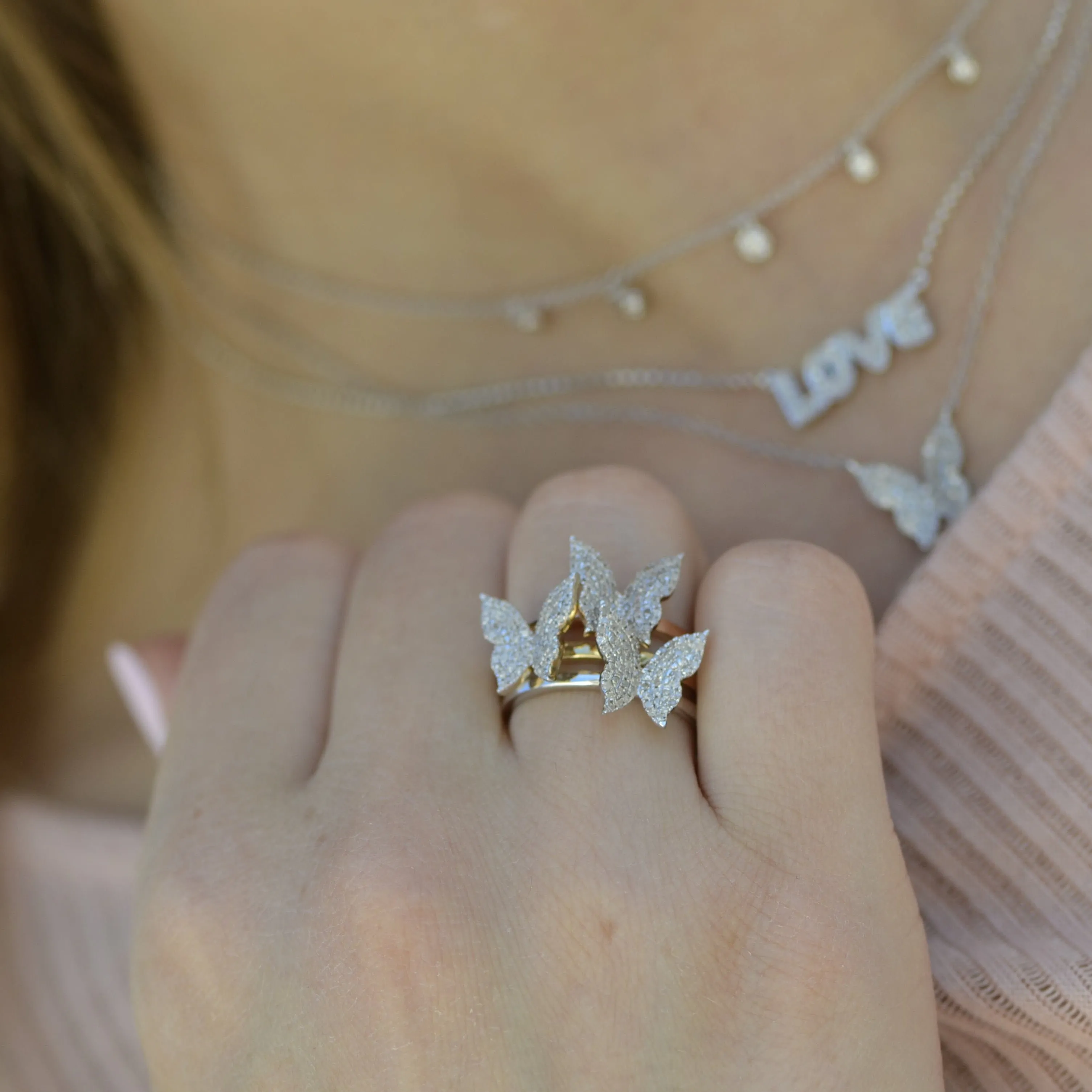 Diamond Butterfly Stacking Ring