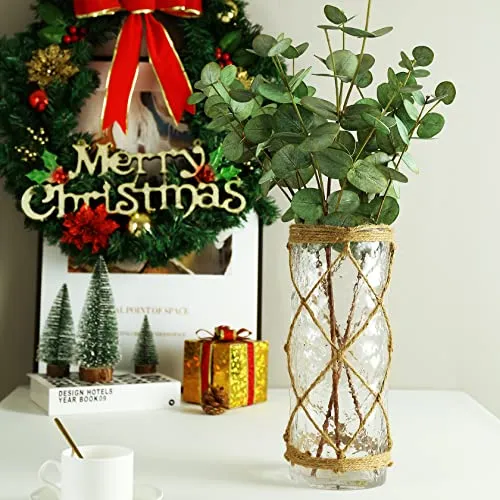 Diamond Star Rustic Glass Vase Decorative Cylinder Vase with Creative Rope Net(Large)