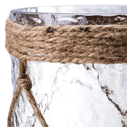 Diamond Star Rustic Glass Vase Decorative Cylinder Vase with Creative Rope Net(Large)