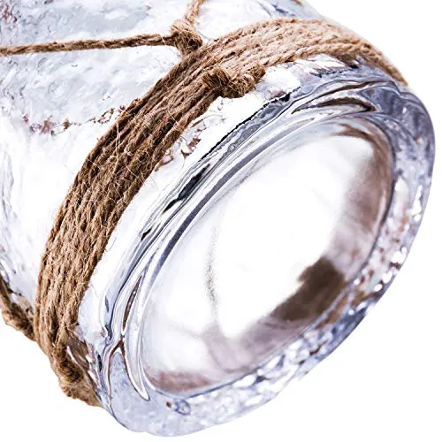 Diamond Star Rustic Glass Vase Decorative Cylinder Vase with Creative Rope Net(Large)