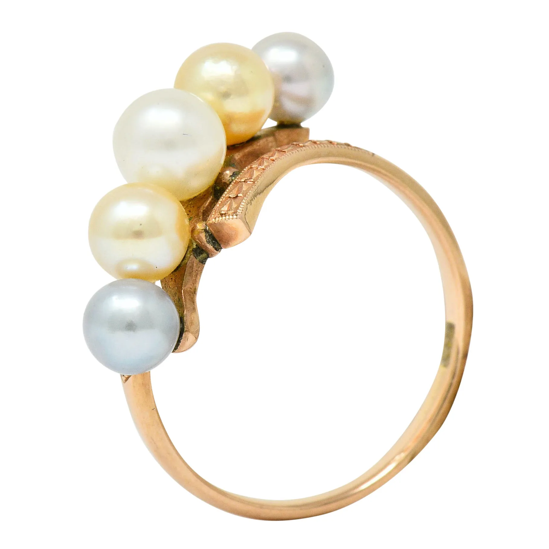 Early Art Deco Cultured Pearl 14 Karat Rose Gold Bypass Ring