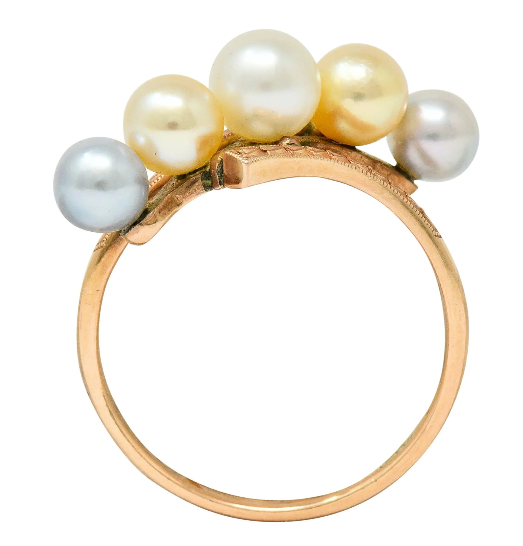 Early Art Deco Cultured Pearl 14 Karat Rose Gold Bypass Ring
