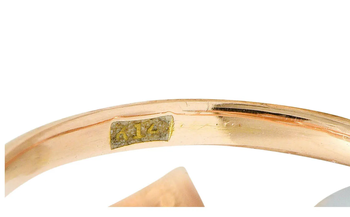 Early Art Deco Cultured Pearl 14 Karat Rose Gold Bypass Ring