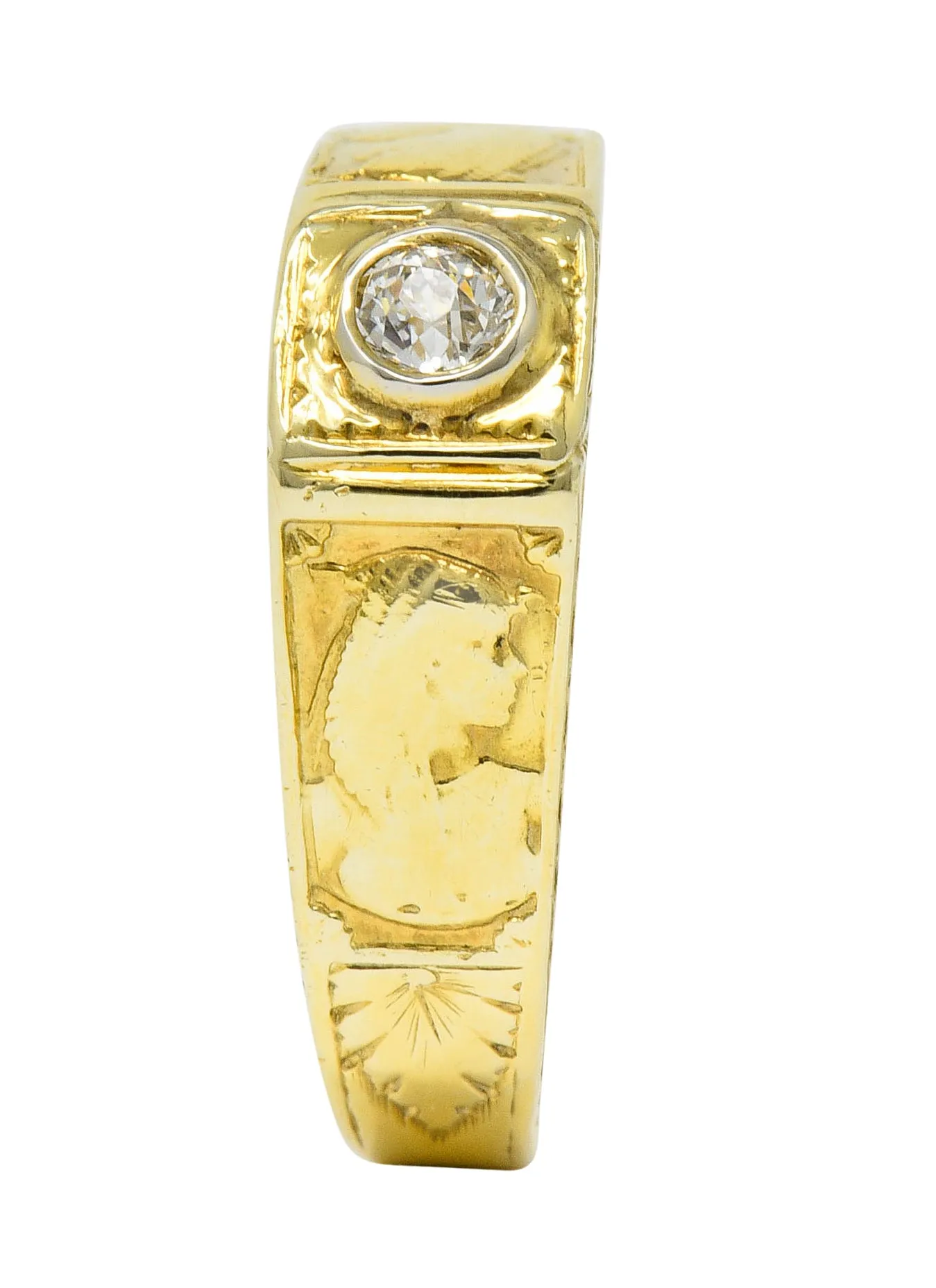 Egyptian Revival Diamond 14 Karat Gold Lotus & Pharaoh Ring