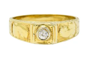 Egyptian Revival Diamond 14 Karat Gold Lotus & Pharaoh Ring