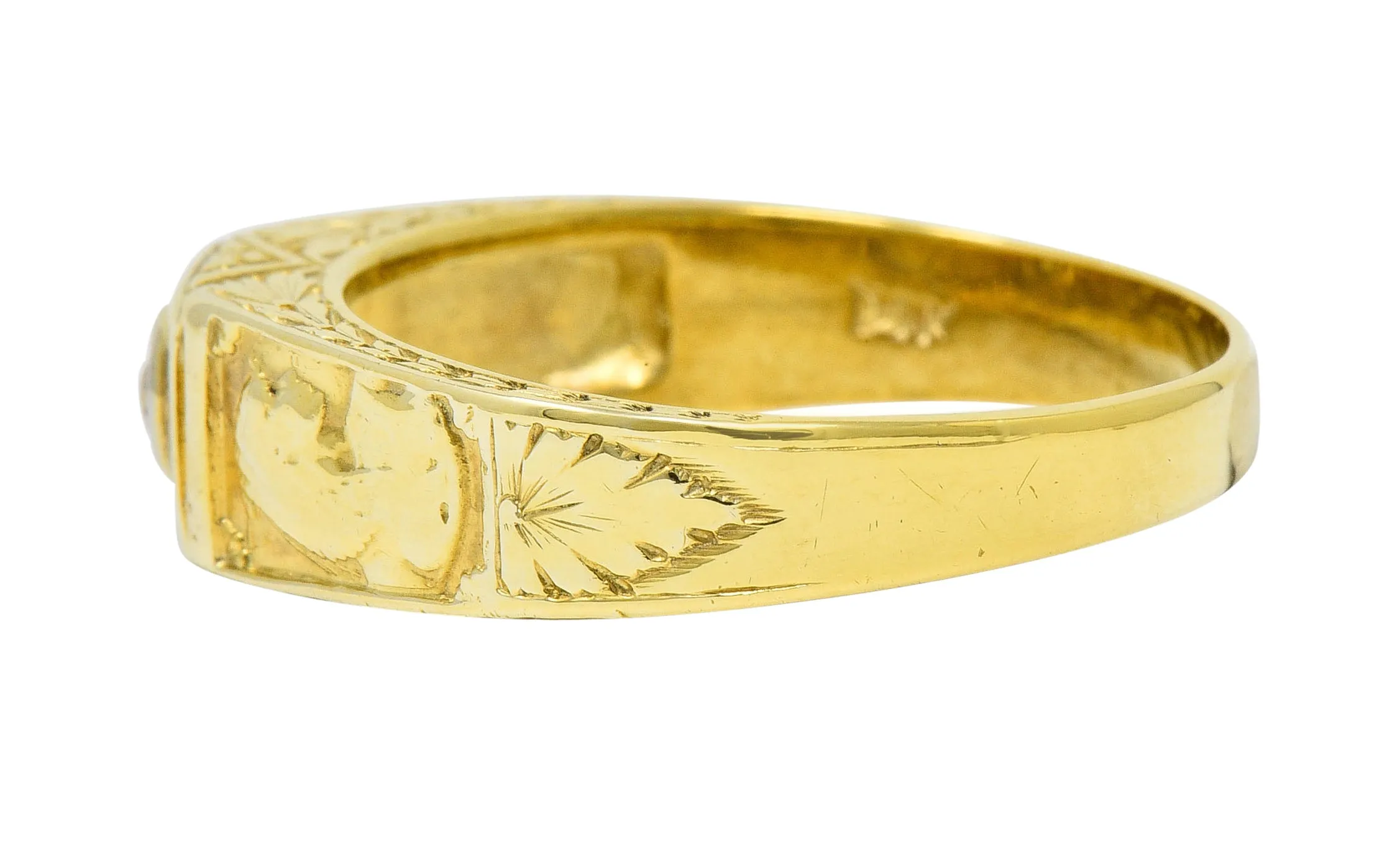 Egyptian Revival Diamond 14 Karat Gold Lotus & Pharaoh Ring